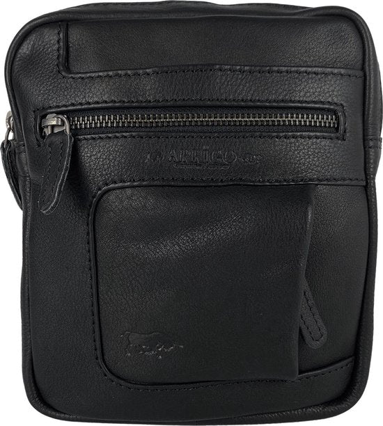 Unisex schoudertas crossbody tas soepel rundleer verstelbare schouderriem zwart - Arrigo Leather Goods