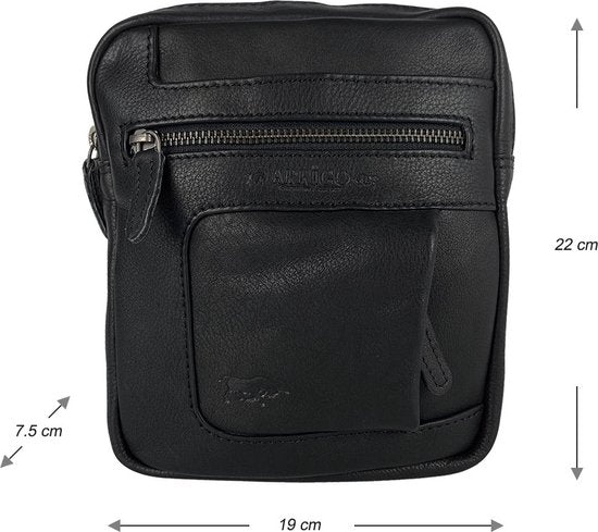 Unisex schoudertas crossbody tas soepel rundleer verstelbare schouderriem zwart - Arrigo Leather Goods