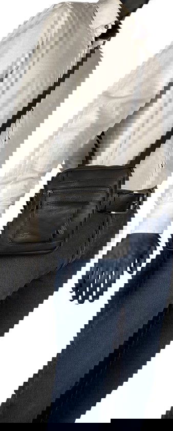 Unisex schoudertas crossbody tas soepel rundleer verstelbare schouderriem zwart - Arrigo Leather Goods