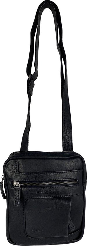 Unisex schoudertas crossbody tas soepel rundleer verstelbare schouderriem zwart - Arrigo Leather Goods