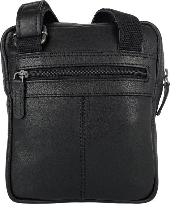 Unisex schoudertas crossbody tas soepel rundleer verstelbare schouderriem zwart - Arrigo Leather Goods