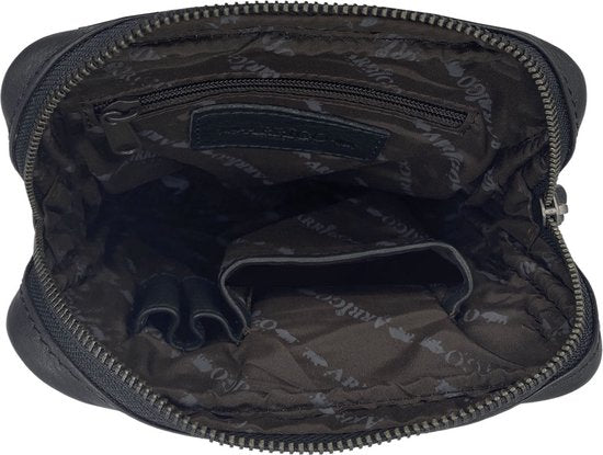 Unisex schoudertas crossbody tas soepel rundleer verstelbare schouderriem zwart - Arrigo Leather Goods