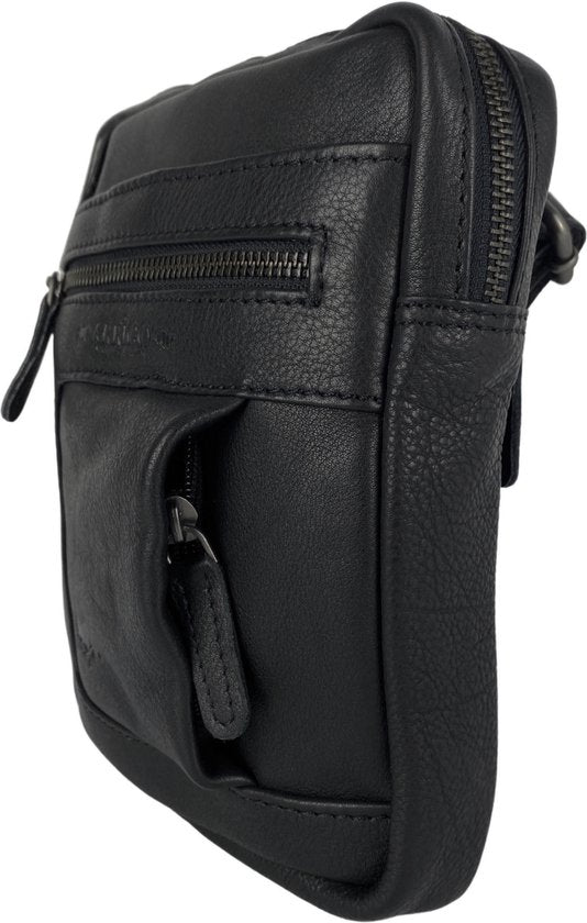Unisex schoudertas crossbody tas soepel rundleer verstelbare schouderriem zwart - Arrigo Leather Goods