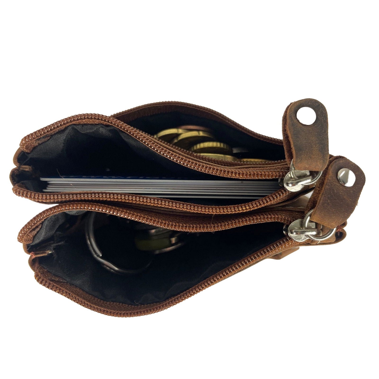 Vintage cognackleurige leren sleuteletui - Arrigo.nl