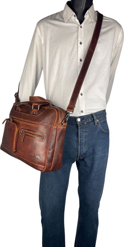 Werktas heren aktetas handtassen heren handtassen dames naturel leer crossbody - Arrigo.nl