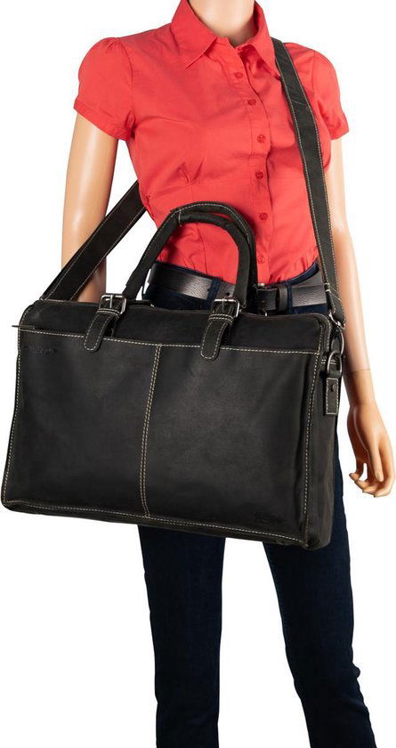 Werktas van zwart leer met een laptopvak 15 6 inches - Arrigo.nl