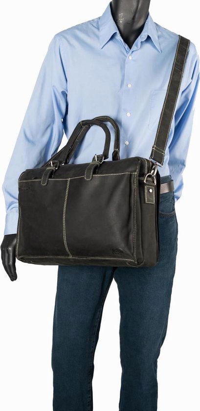 Werktas van zwart leer met een laptopvak 15 6 inches - Arrigo.nl