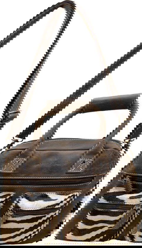 Zebra tas bruin crossbody dames tas cowboybag westernbag - Arrigo Leather Goods