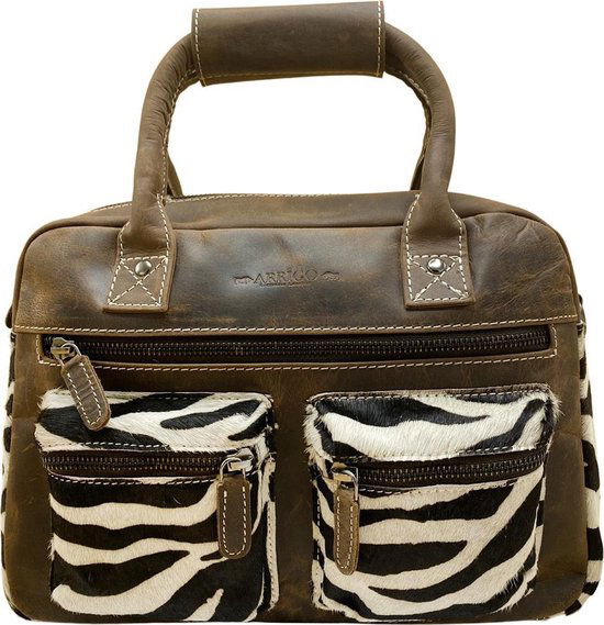 Zebra tas bruin crossbody dames tas cowboybag westernbag - Arrigo Leather Goods