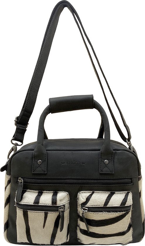 Zebra tas zwart westernbag crossbody dames tas cowboybag westernbag schoudertas - Arrigo Leather Goods