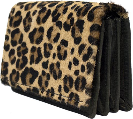 Zwart leren dames portemonnee klein met vacht en anti skim - Arrigo.nl