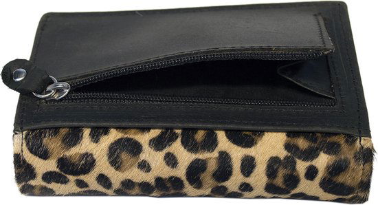 Zwart leren dames portemonnee klein met vacht en anti skim - Arrigo.nl