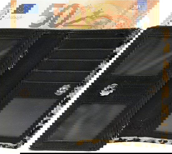 Zwart leren dames portemonnee klein met vacht en anti skim - Arrigo.nl