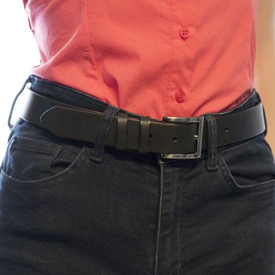 Zwarte Leren Riem 3 cm breed dames - Timberland look - Arrigo.nl