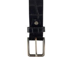 Zwarte Leren Riem met Kroko Print - 3.5 cm Breed - Arrigo.nl