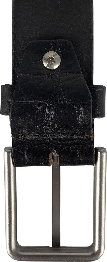Zwarte Leren Riem met Kroko Print - 3.5 cm Breed - Arrigo.nl