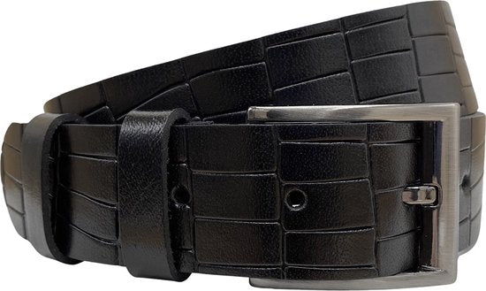 Zwarte Leren Riem met Kroko Print - 4 cm Breed - Arrigo.nl