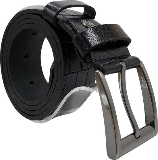 Zwarte Leren Riem met Kroko Print - 4 cm Breed - Arrigo.nl