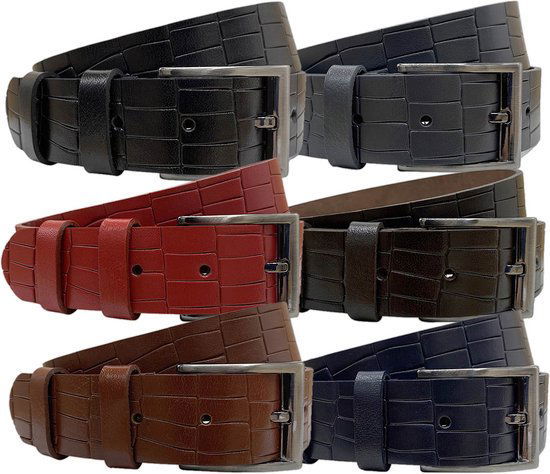 Zwarte Leren Riem met Kroko Print - 4 cm Breed - Arrigo.nl