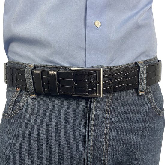 Zwarte Leren Riem met Kroko Print - 4 cm Breed - Arrigo.nl