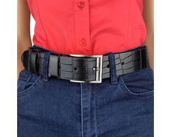 Zwarte Leren Riem met Kroko Print - 4 cm Breed - Arrigo.nl