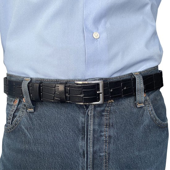 Zwarte Leren Riem met Kroko Print 3 cm voor Heren en Dames - Arrigo.nl