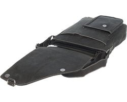 Zwarte Leren Schoudertas met Overslagklep en Twee Magneetsluitingen - Arrigo.nl