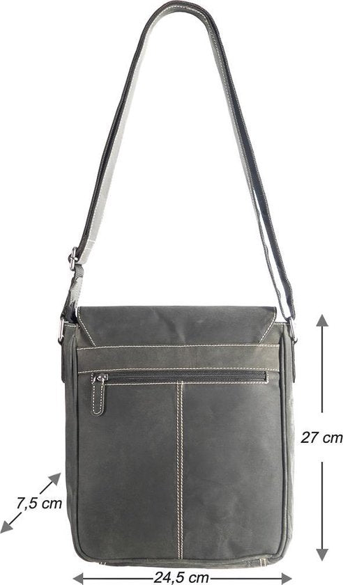 Zwarte Leren Schoudertas met Overslagklep en Twee Magneetsluitingen - Arrigo.nl