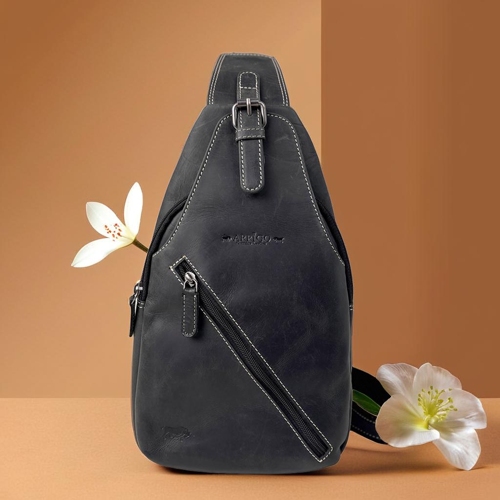 Zwarte Leren Slingbag Buffelleer - Arrigo.nl