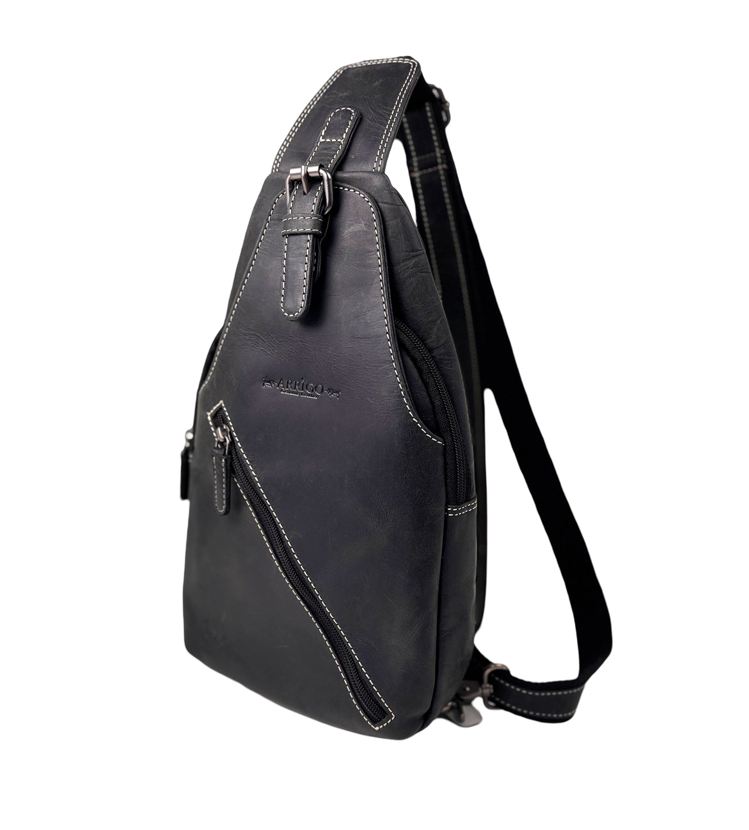 Zwarte Leren Slingbag Buffelleer - Arrigo.nl