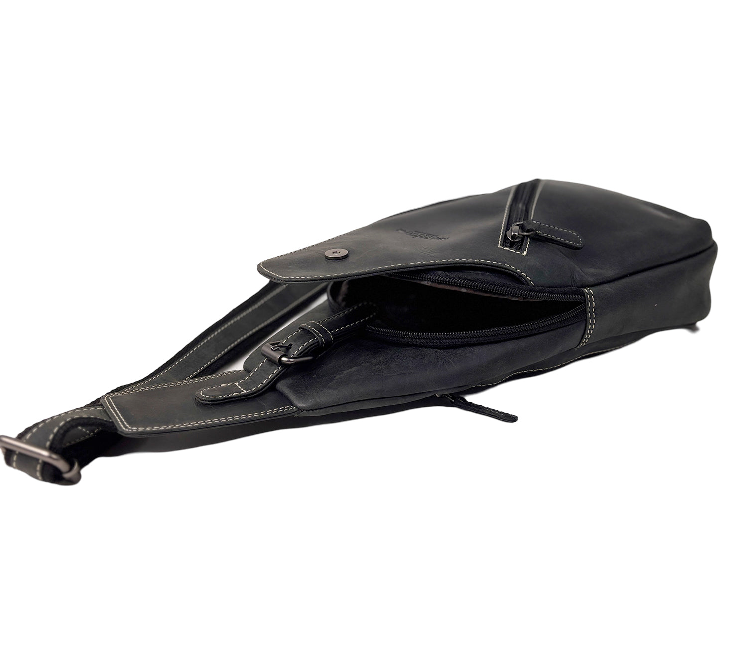 Zwarte Leren Slingbag Buffelleer - Arrigo.nl