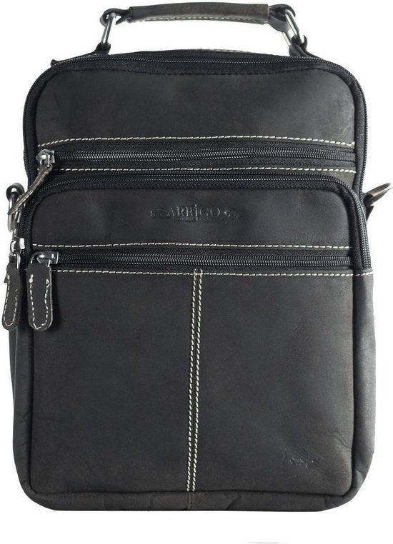 Zwarte buffellederen schoudertas - Arrigo.nl