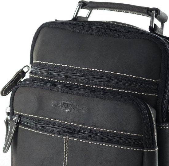 Zwarte buffellederen schoudertas - Arrigo.nl