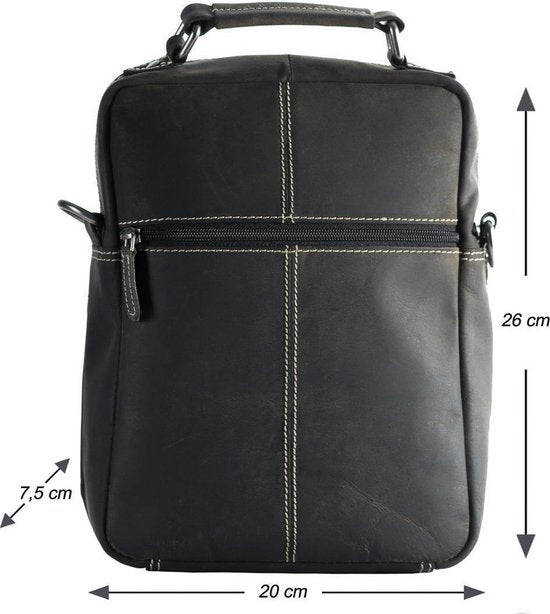 Zwarte buffellederen schoudertas - Arrigo.nl