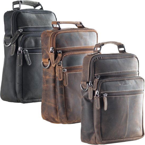 Zwarte buffellederen schoudertas - Arrigo.nl