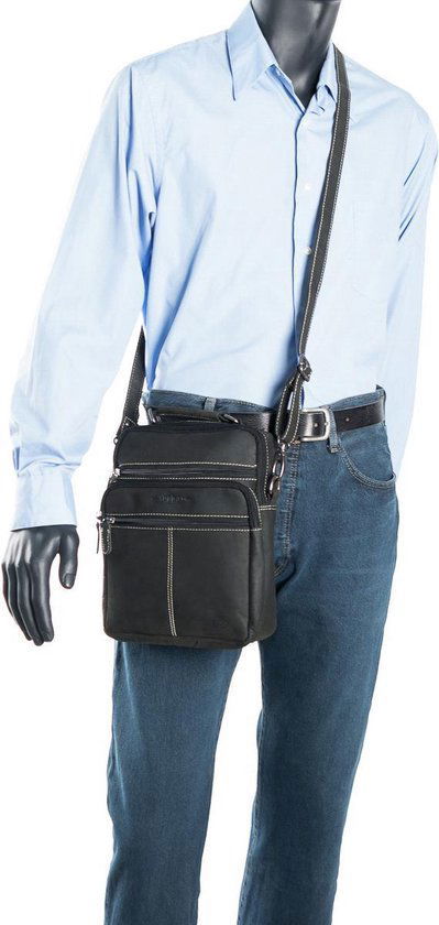 Zwarte buffellederen schoudertas - Arrigo.nl