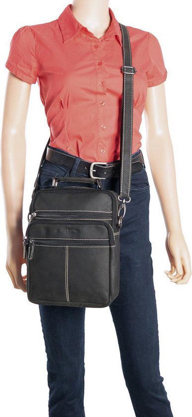 Zwarte buffellederen schoudertas - Arrigo.nl