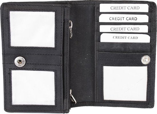 Zwarte dames portemonnee leer met bloemenprint - RFID - Arrigo.nl