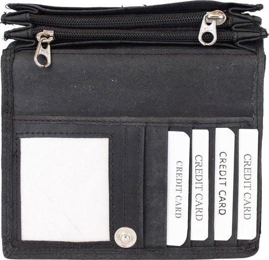 Zwarte dames portemonnee leer met bloemenprint - RFID - Arrigo.nl