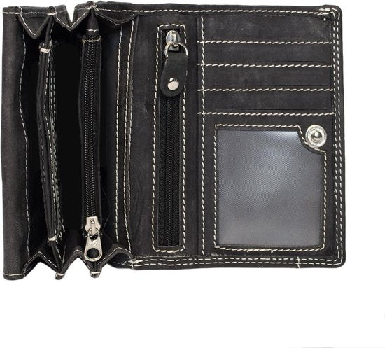 Zwarte dames portemonnee leer met ruime vakje voor kleingeld portemonnee - Arrigo Leather Goods