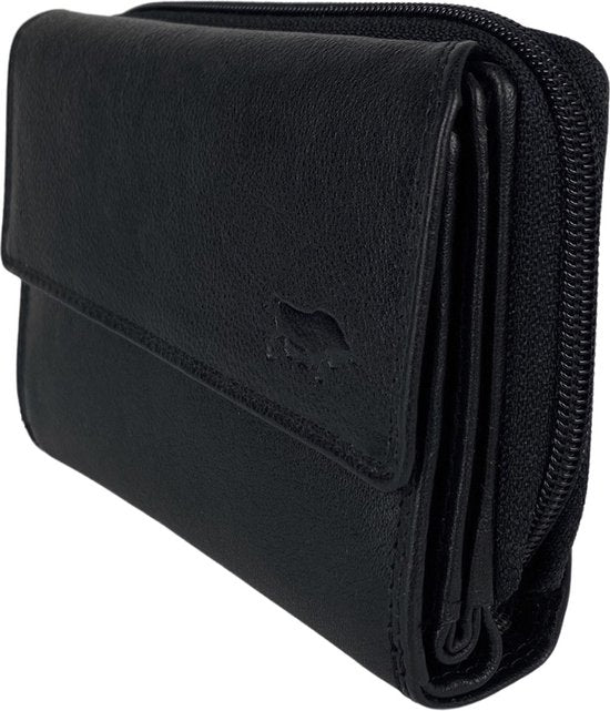 Zwarte dames portemonnee leer portemonnee dames zwart rits arrigo - Arrigo Leather Goods
