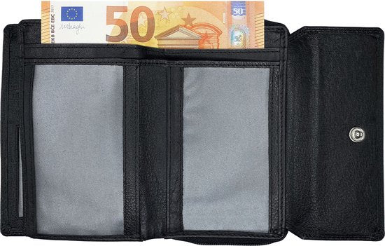 Zwarte dames portemonnee leer portemonnee dames zwart rits arrigo - Arrigo Leather Goods