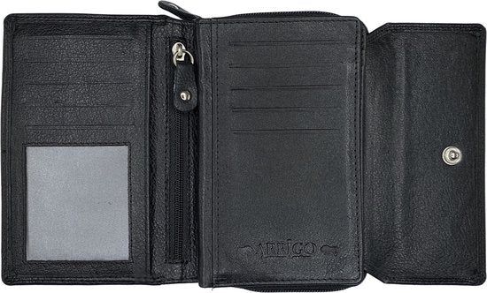 Zwarte dames portemonnee leer portemonnee dames zwart rits arrigo - Arrigo Leather Goods