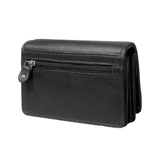 Zwarte dames portemonnee leer rfid met klepje voor kleingeld portemonnee - Arrigo.nl