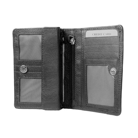 Zwarte dames portemonnee leer rfid met klepje voor kleingeld portemonnee - Arrigo.nl