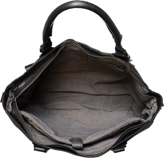 Zwarte dames tas of schoudertas van gevlochten leer handvatten en - Arrigo.nl