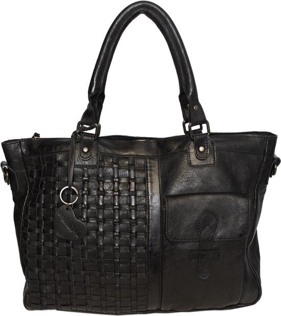 Zwarte dames tas of schoudertas van gevlochten leer handvatten en - Arrigo.nl