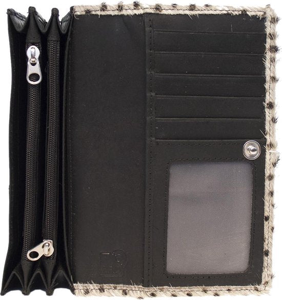 Zwarte damesportemonnee van buffelleer met anti-skim bescherming en zebra-dierenprint - Arrigo.nl