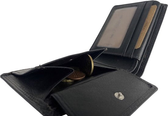Zwarte heren portemonnee jongens portemonnee echt leder anti skim billfold - Arrigo Leather Goods