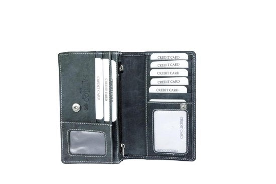 Zwarte leren damesportemonnee met RFID-bescherming in vintage stijl - Arrigo.nl